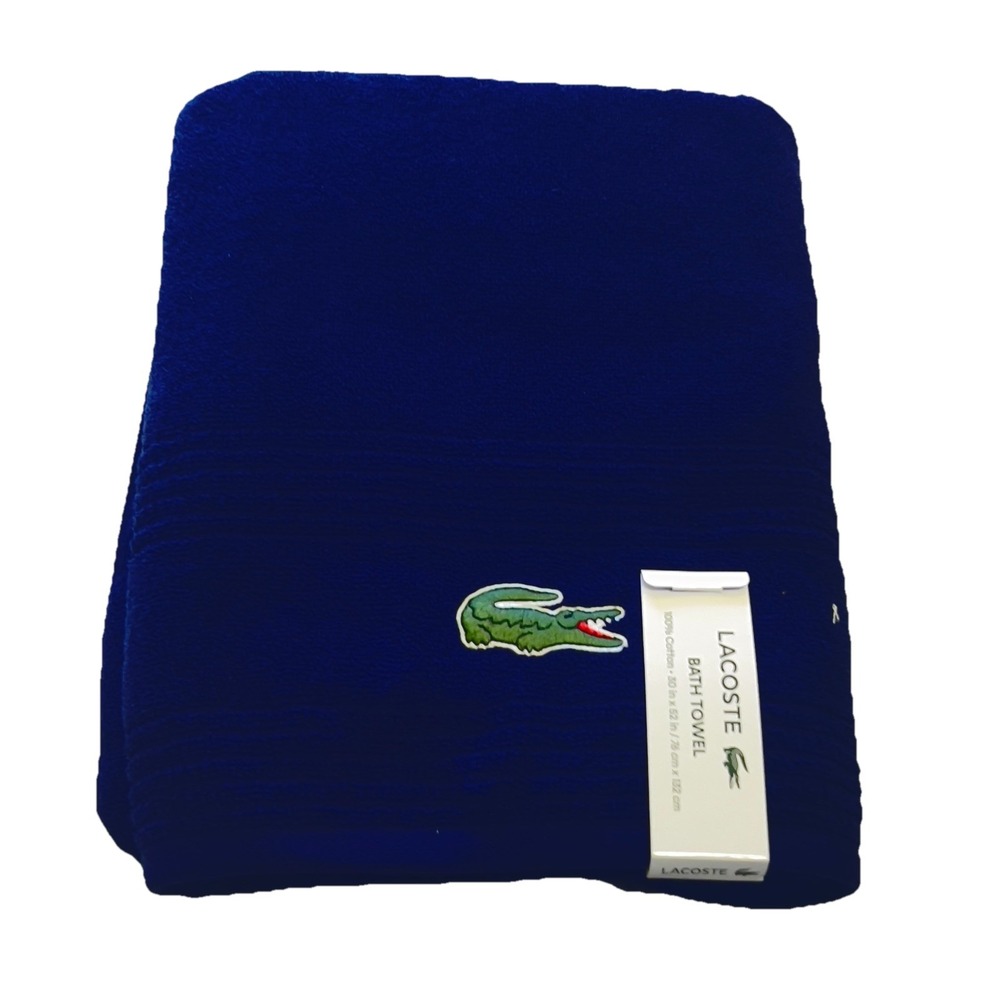 Lacoste ~ Navy Blue Bath Towel‎ 100% Cotton 30" x 52" Big Crocodile Logo (B) - Picture 3 of 6